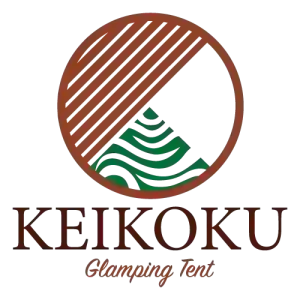 Keikoku logo with nature-inspired elements emphasizing sustainable glamping